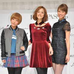 新ブランドの発表記者会見に出席した（左から）近藤夏子、神田咲実、紺野ゆり