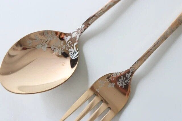 セリア　スプーンボタニカルH17cm　フォークボタニカルH17.5cm