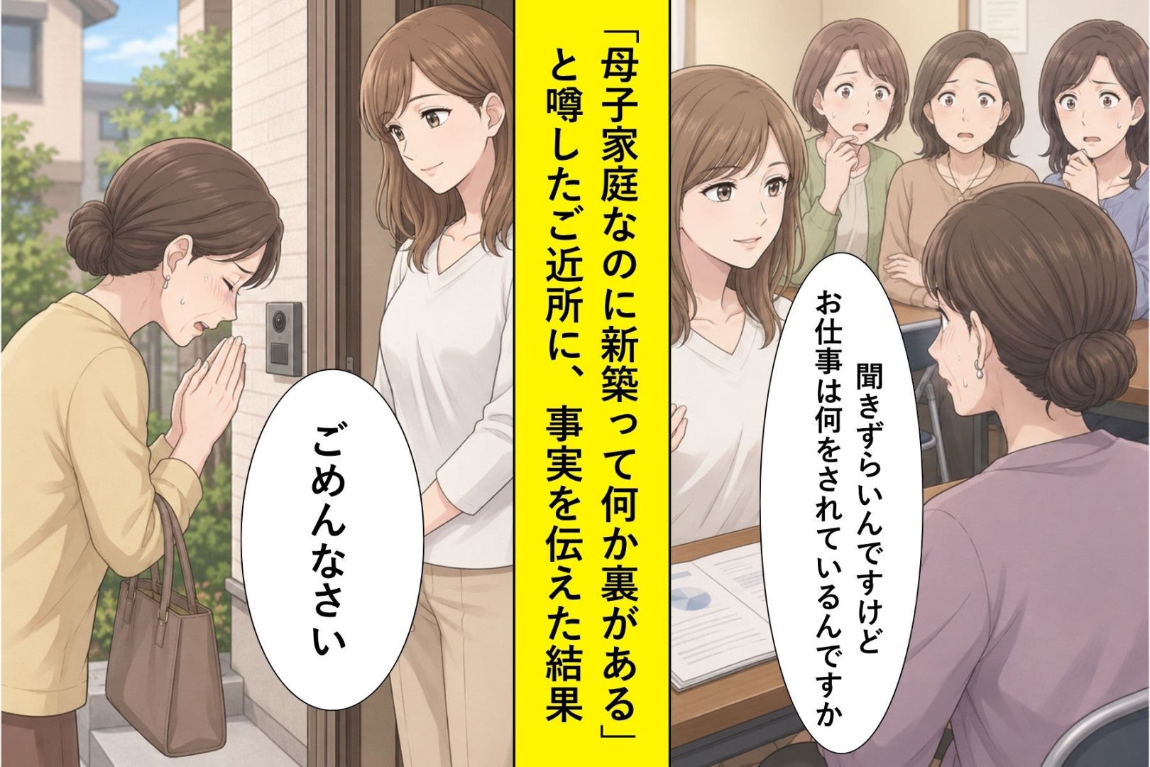 「母子家庭なのに新築って何か裏がある」と噂したご近所→事実を伝えた瞬間、全員が黙った話