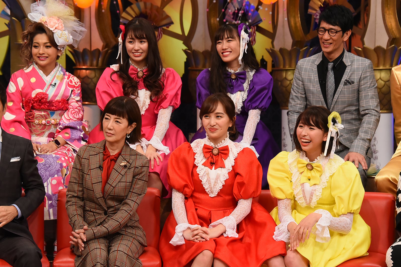 （上段左から）ゆきぽよ、佐々木彩夏、高城れに、柴田英嗣（下段左から）戸田恵子、百田夏菜子、玉井詩織（画像提供：関西テレビ）