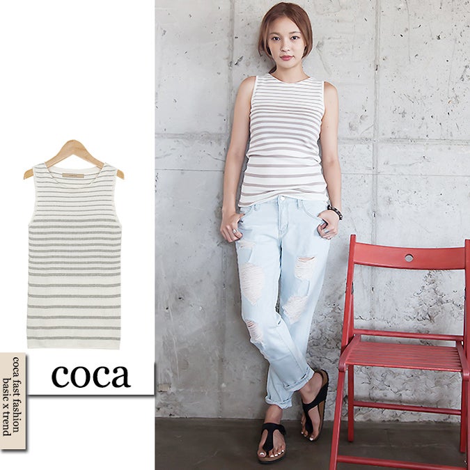 ボーダーコットンノースリーブニット「coca」1,000円 (税込)