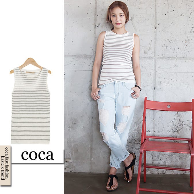 ボーダーコットンノースリーブニット「coca」1,000円 (税込)