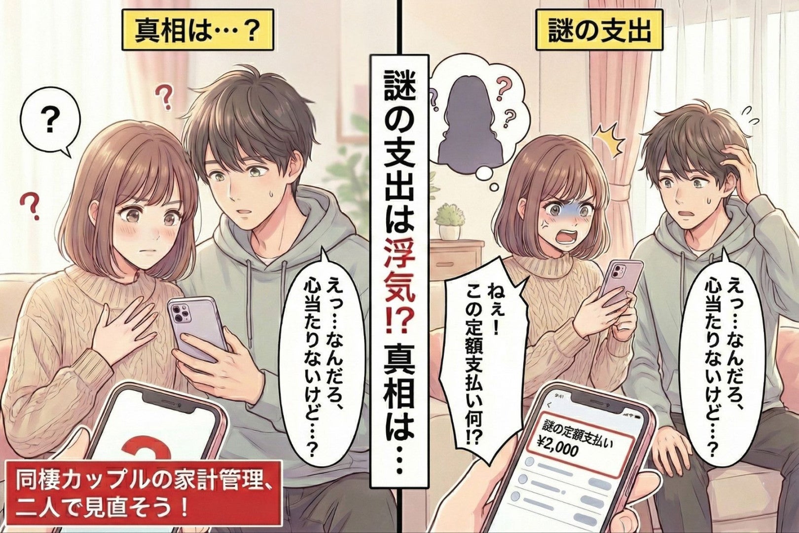 同棲の家計アプリで、なぜか定額支払いが増えていく…彼と一緒に確認して分かったこと