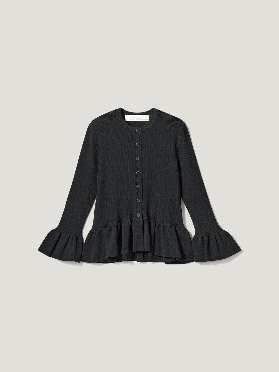 2026gu春大人女性おすすめ黒リブフリルカーディガン