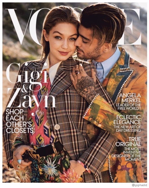 ジジ・ハディッド＆元1Dゼイン、「VOGUE」でラブラブ2ショット表紙