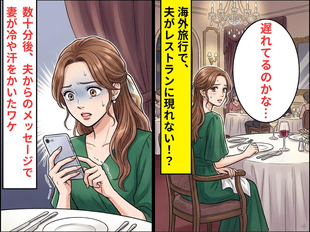 海外旅行中レストランで…一向に夫が現れない！？しかし数十分後⇒夫からの【1件のメッセージ】で冷や汗が出たワケ