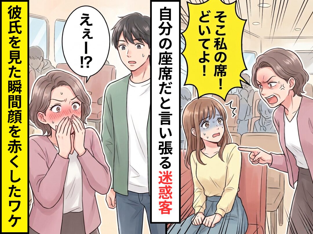 電車で…「そこ私の席！どいてよ！」迷惑客に遭遇！？だが直後⇒横の彼氏を見た瞬間…「えぇー！？」顔を真っ赤にしたワケ