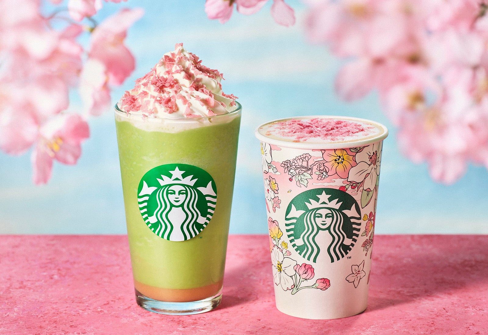 【スタバ新作メニュー】「花見抹茶 クリーム フラペチーノ」「花見 ブロンド ラテ」人気ビバレッジを春らしくアレンジ