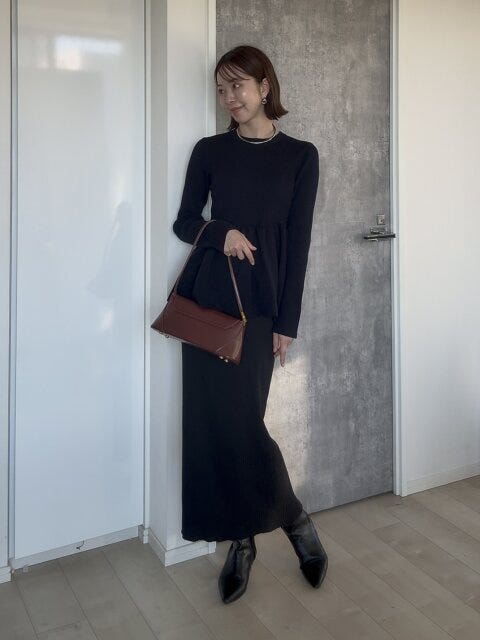 GUペプラムニットプルオーバー GUペプラムニットプルオーバーのタイトスカートコーデ