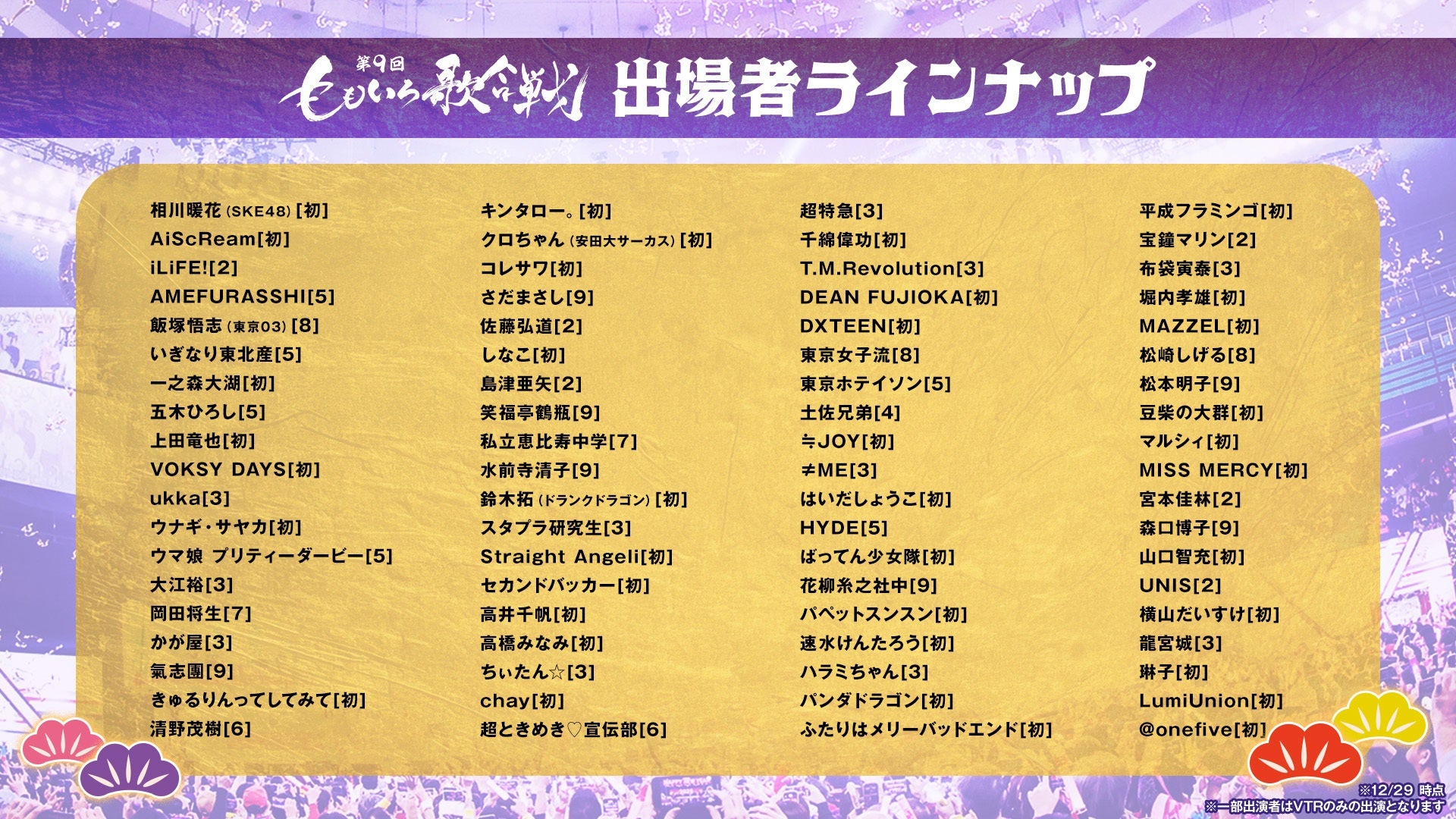 「第9回 ももいろ歌合戦」出演者ラインナップ（C）AbemaTV, Inc.