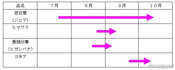 開花時期一覧／画像提供：富士急行