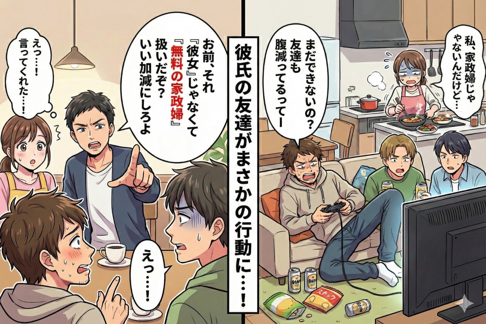 「友達の夕飯も用意して～」同棲中の彼氏が毎日、友達と宅飲みで私は料理人扱い→彼氏を変えた友達の一言