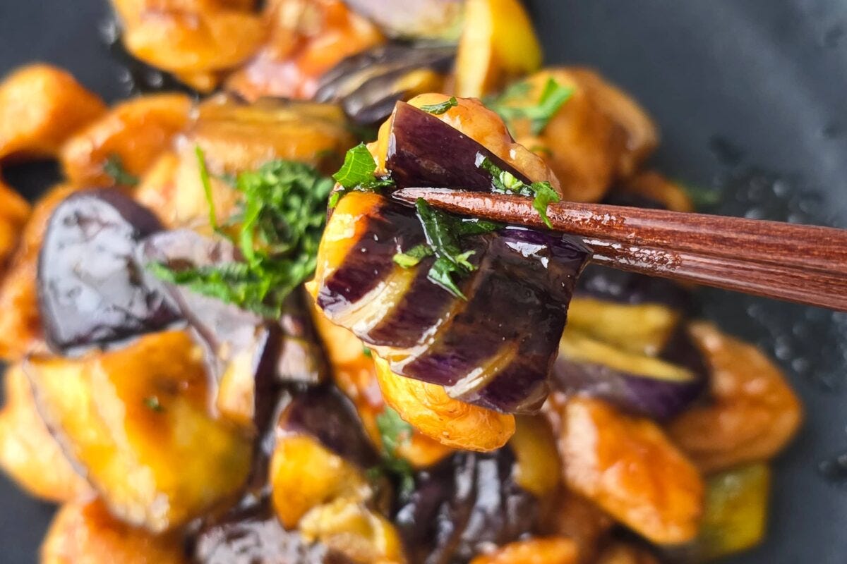 鶏肉となすのオイスターいため