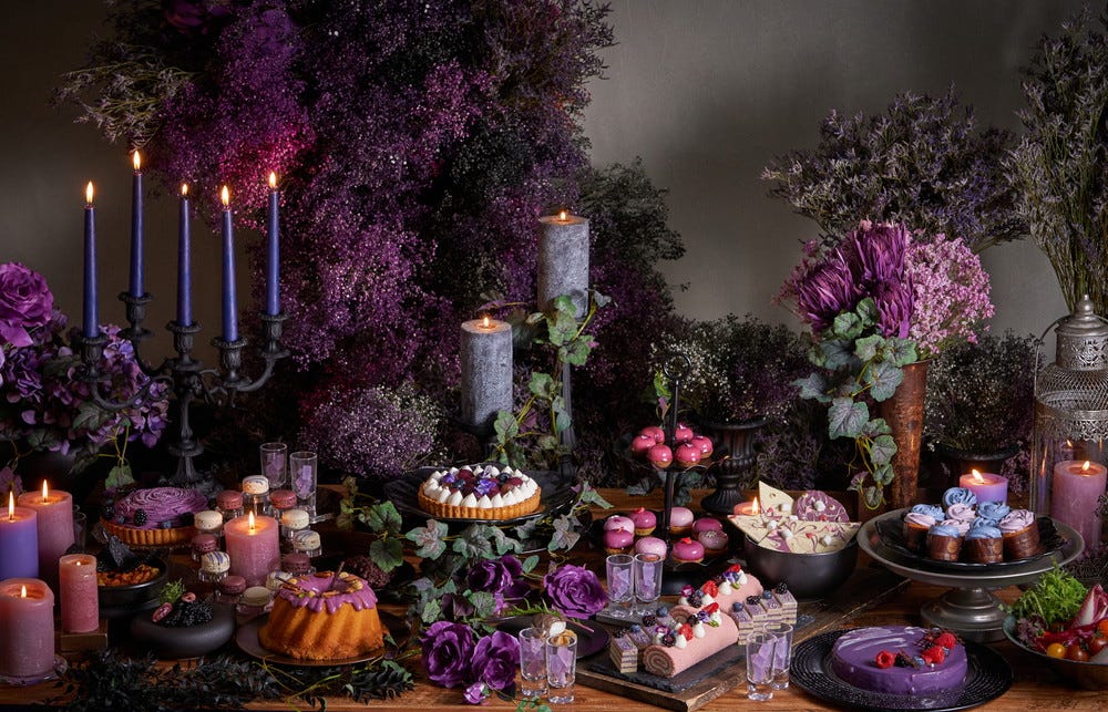 パープルのデザートビュッフェ「フルル・ド・フェム」ヒルトン東京お台場で “ミステリアスな女性”イメージ