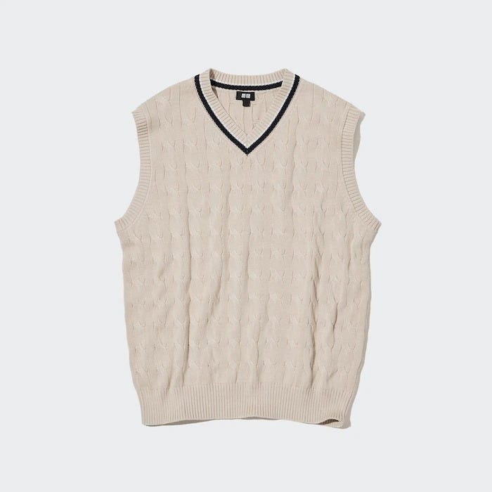 ユニクロ　uniqlo　レディース　おすすめ　オススメ　コスパ　2023　春　新作　メンズ　ベスト　ニットベスト　ケーブルVネックニットベスト　Vネック
