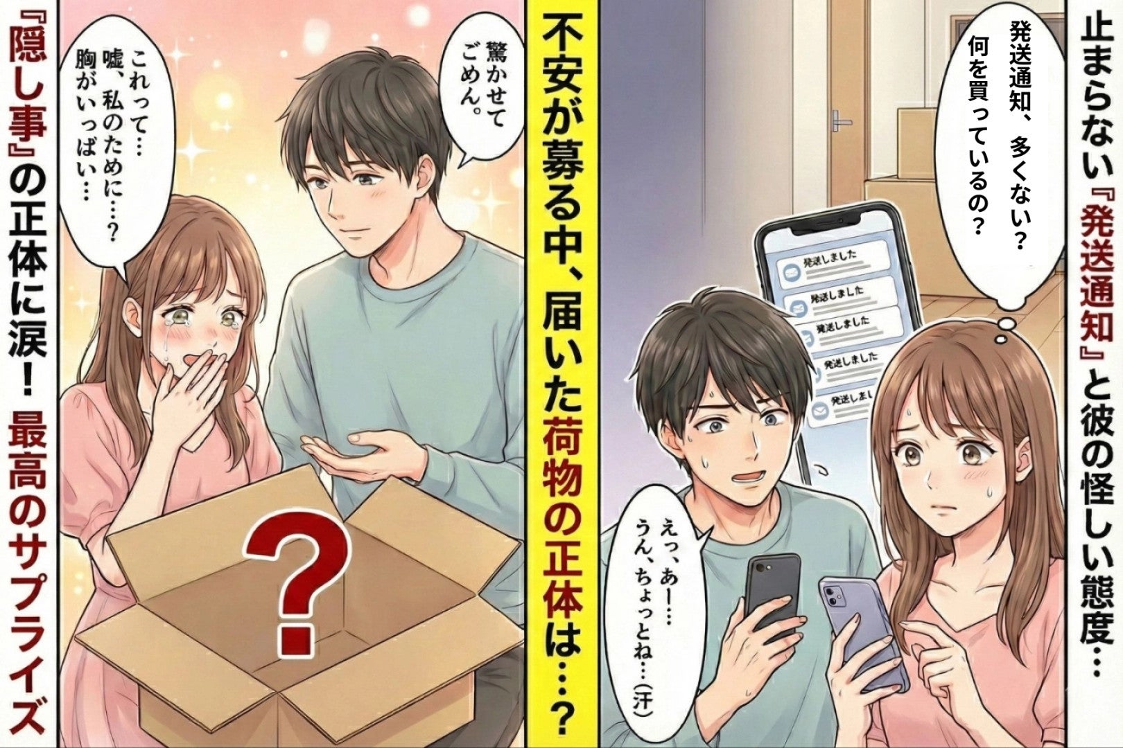 彼のスマホに「発送しました」通知が連発→届いた段ボールを開けたら、私の未来が詰まっていて胸がいっぱいになった話