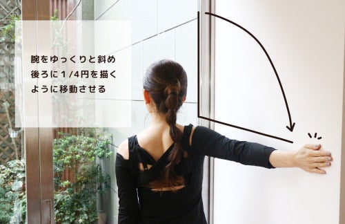 腕をゆっくりと斜め後ろに1/4円を描くように移動させる