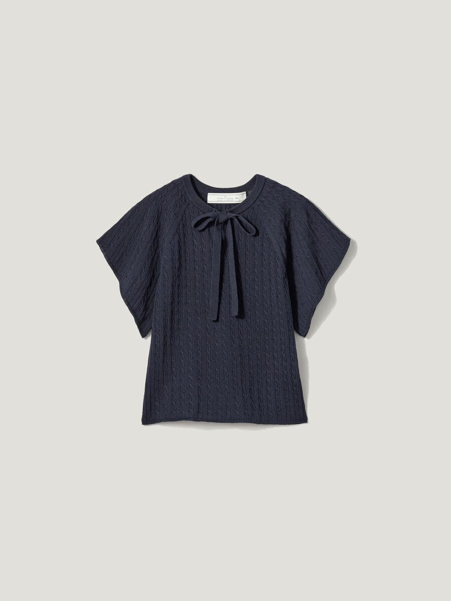 2026gu春大人女性おすすめ甘めケーブルニットリボンプルオーバー