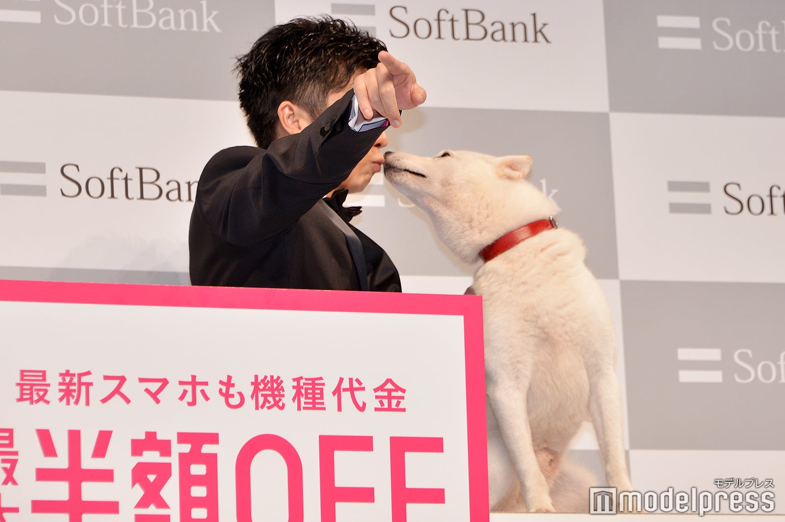 田中圭にキスを連発する白戸家のお父さん（C）モデルプレス