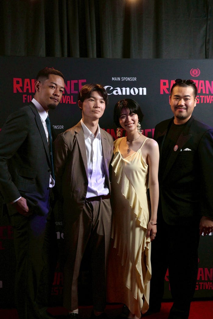 レインダンス映画祭に登壇した(左から)廣中太河、清水友翔監督、葵うたの、田中光輔(提供写真)