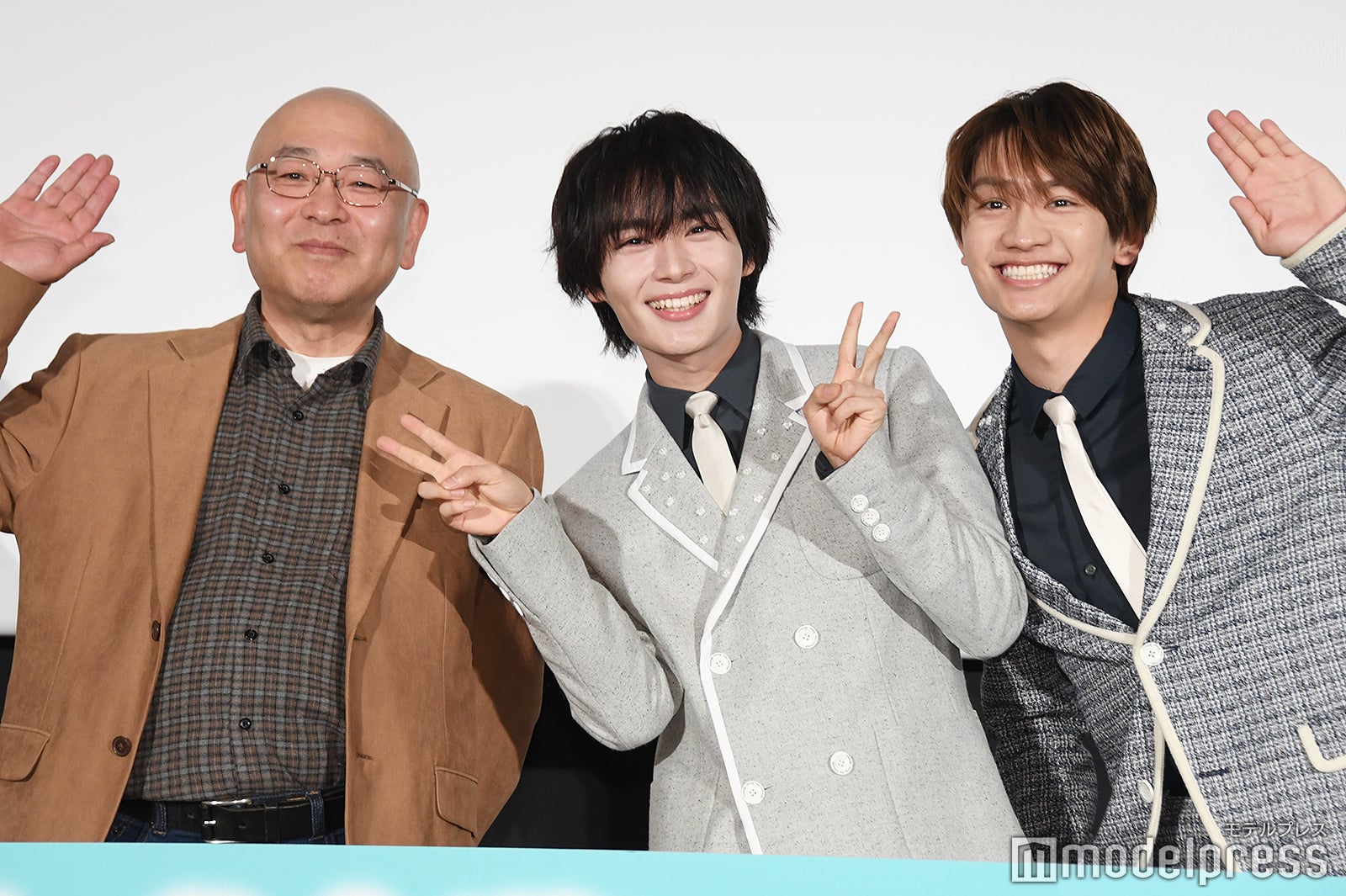 普段は可愛い声をしているが低い声も出せる大西流星、毎週とは言わないが1ヶ月に1回くらいはアニメにも出たい藤原丈一郎、そんな2人からアピールされた藤森雅也監督（C）モデルプレス