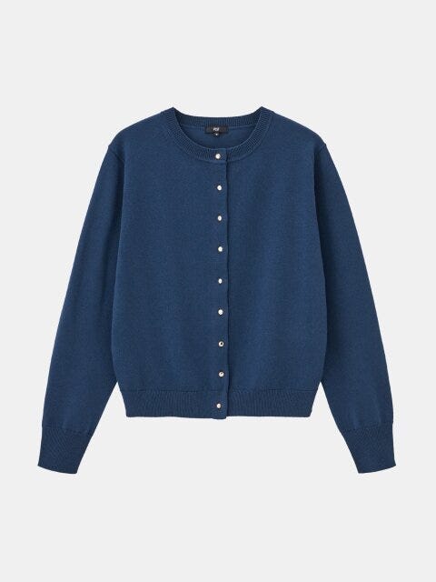 2025冬plst女性おすすめメリノウールブレンドメタルボタンカーディガン