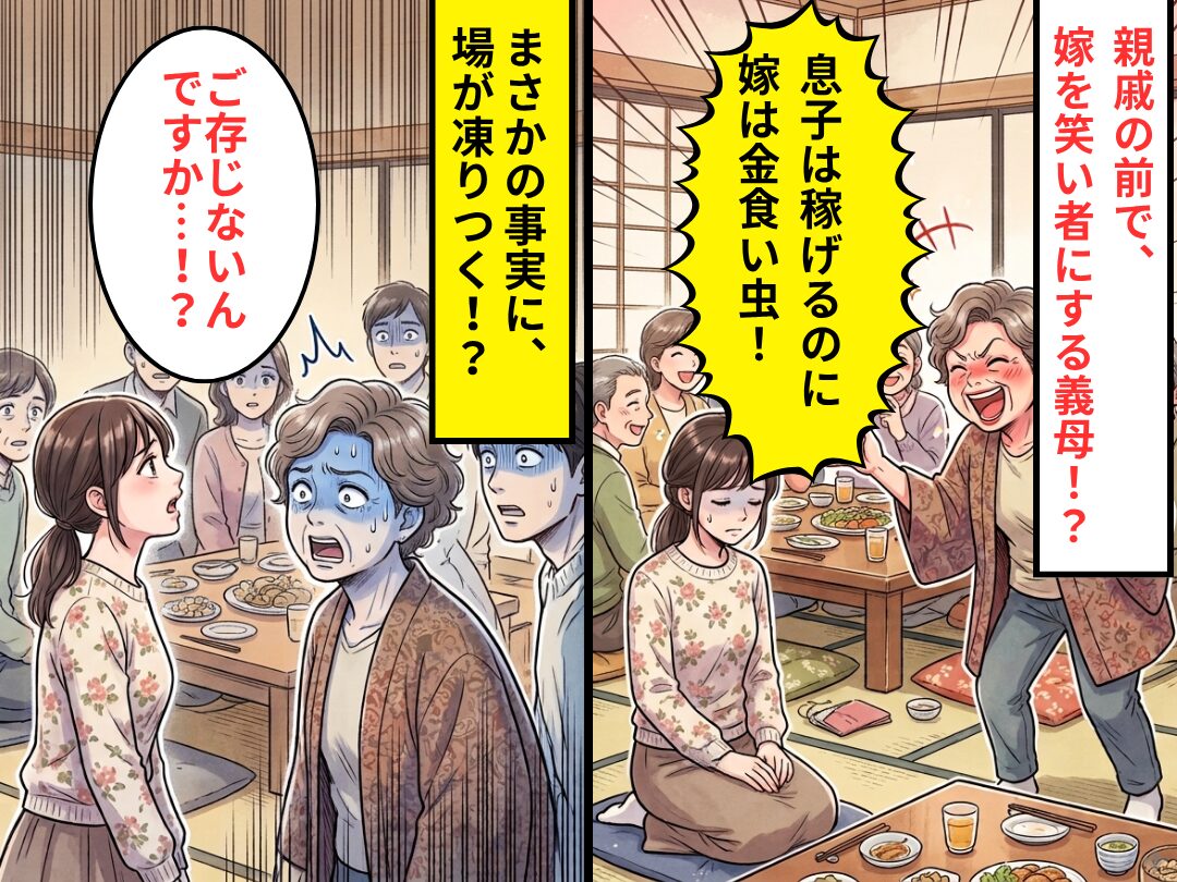 義母「息子は稼げるのに、嫁は金食い虫（笑）」親戚の前で罵倒。しかし⇒嫁「ご存じないんですか…！？」場が凍りついたワケ