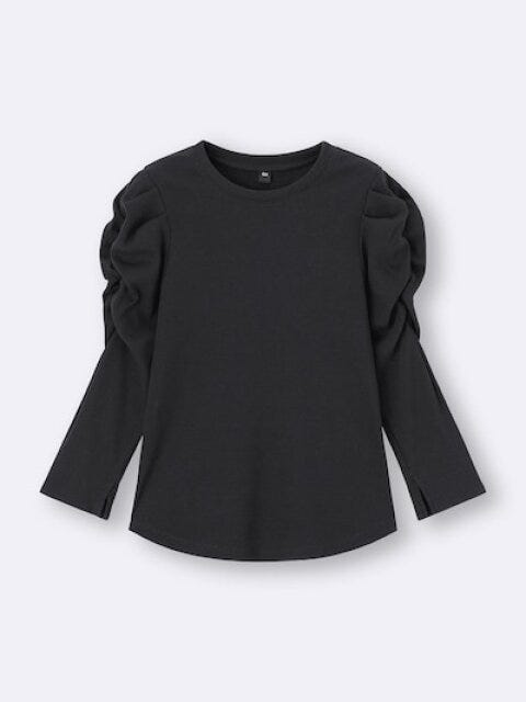 GU　ギャザースリーブT（7分袖）Z　BLACK