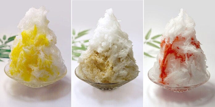 ニューオータニイン横浜プレミアム「江戸かき氷（マンゴー1300円、和三盆1500円、いちご1300円）」※税・サービス料込（提供画像）