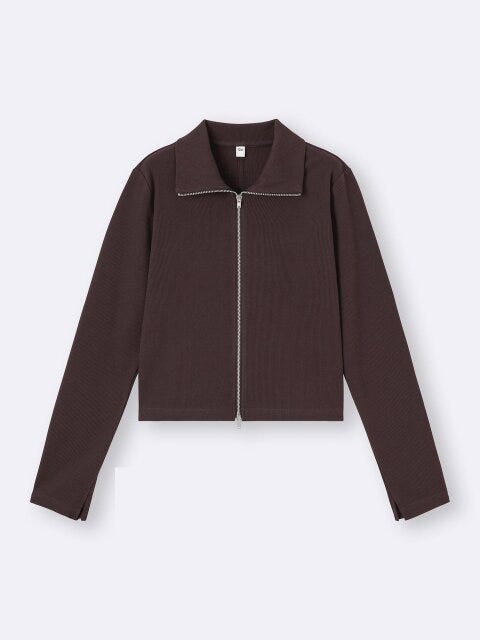 リブダブルジップカーディガン 2025gu冬女性おすすめリブダブルジップカーディガン