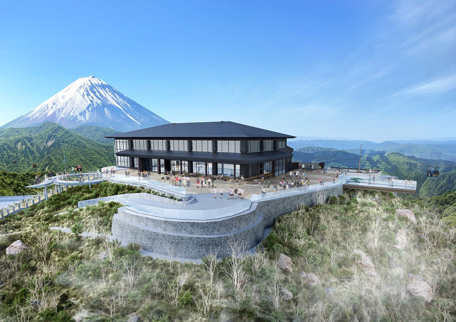 箱根・大涌谷駅に新展望エリア「ちきゅうの谷」大地の息吹感じるデッキ＆マルシェで軽食も