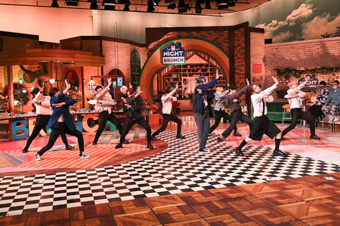 INI(左から:田島将吾、池崎理人、西洸人、佐野雄大、尾崎匠海、藤牧京介、許豊凡、高塚大夢、後藤威尊、松田迅、木村柾哉)(C)TBS