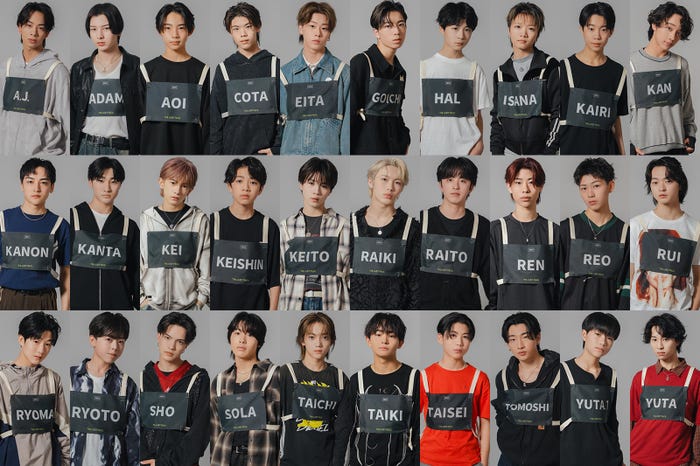 「THE LAST PIECE」3次審査進出者30人/(上段左から)A.J.、ADAM、AOI、COTA、EITA、GOICHI、HAL、ISANA、KAIRI、KAN(中段左から)KANON、KANTA、KEI、KEISHIN、KEITO、RAIKI、RAITO、REN、REO、RUI(下段左から)RYOMA、RYOTO、SHO、SOLA、TAICHI、TAIKI、TAISEI、TOMOSHI、YU、YUTA/画像提供:BMSG