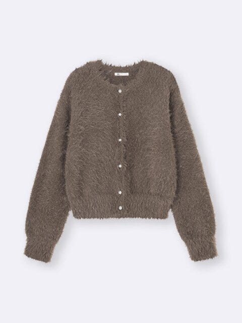 シャイニークルーネックカーディガン 2025gu冬大人女性おすすめシャイニークルーネックカーディガン