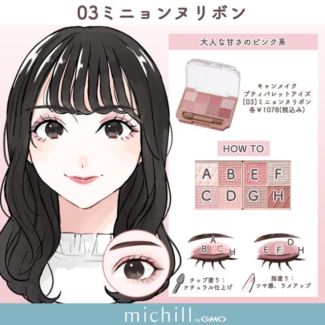 プティパレットアイズ　人気アイシャドウ　使い方　あおいみのこ　イラスト　ミニョンヌリボン