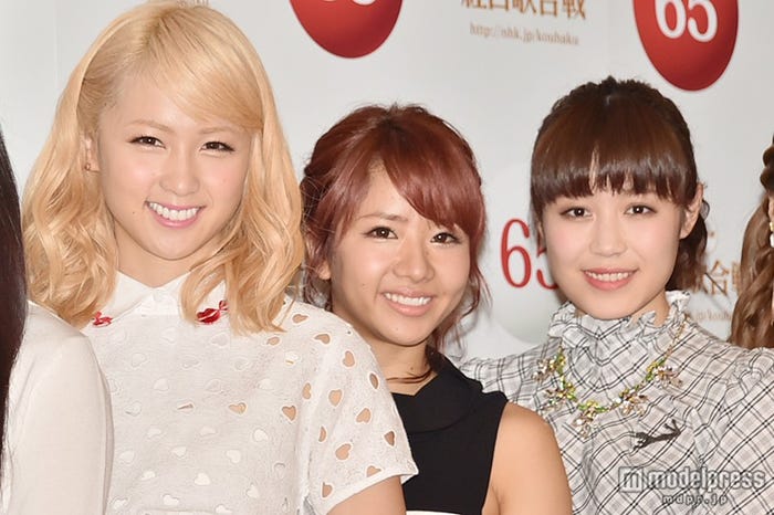 E-girls(左から)Ami、Aya、鷲尾伶菜(※写真はリハーサル時の会見で撮影)
