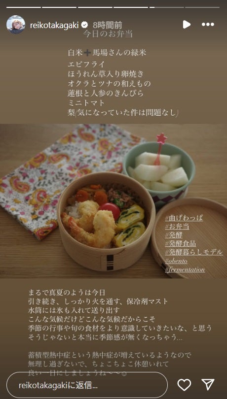 高垣麗子Instagramストーリーズより