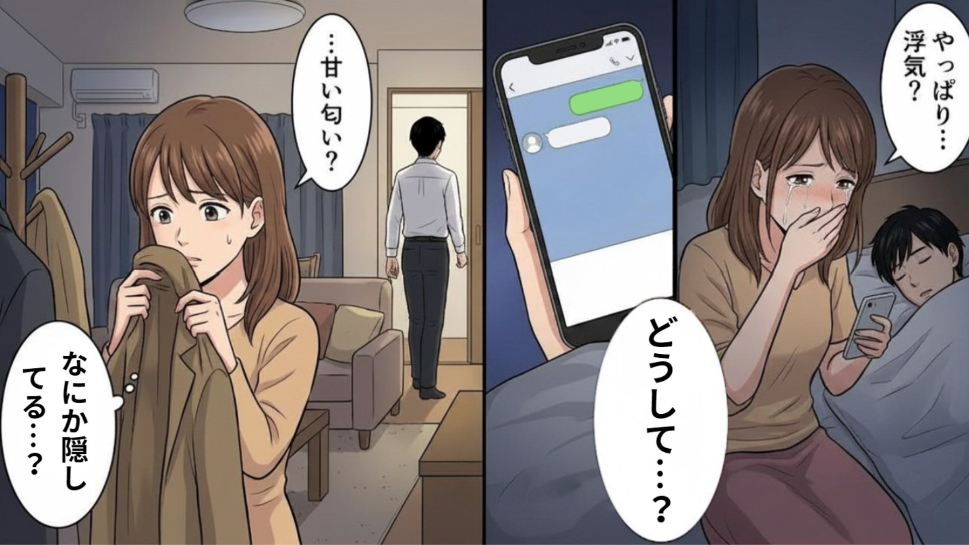 「なにか隠してる...？」彼のジャケットから甘い香水の匂い。激怒する主人公に【予想外の展開】が...！？