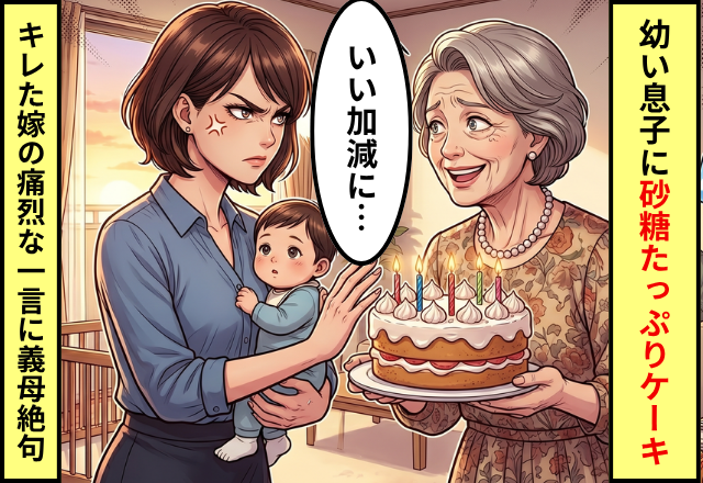 【嫁の意見は無視】義母が1歳息子に“砂糖たっぷりケーキ”を！？しかし直後⇒睨みをきかせた嫁の【痛烈な一言】に絶句…！