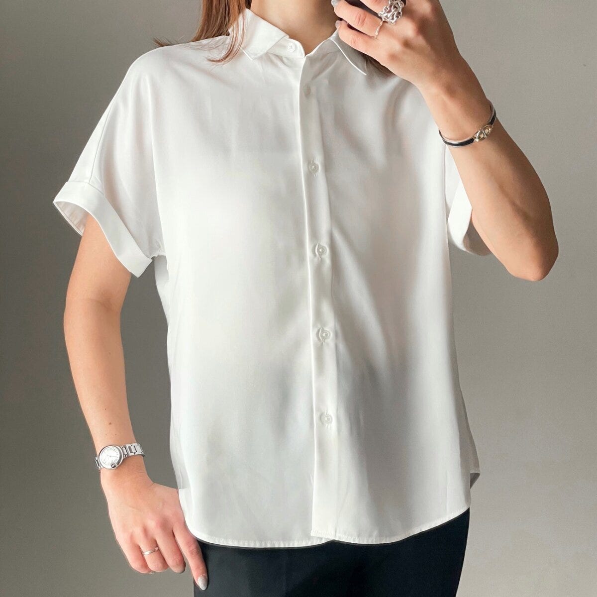 GUドレープシャツ　WHITE