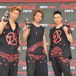 「コカ・コーラゼロ×EXILE新TVCM発表イベント」に参加したEXILEのKEIJI、TAKAHIRO、TETSUYA（左から）