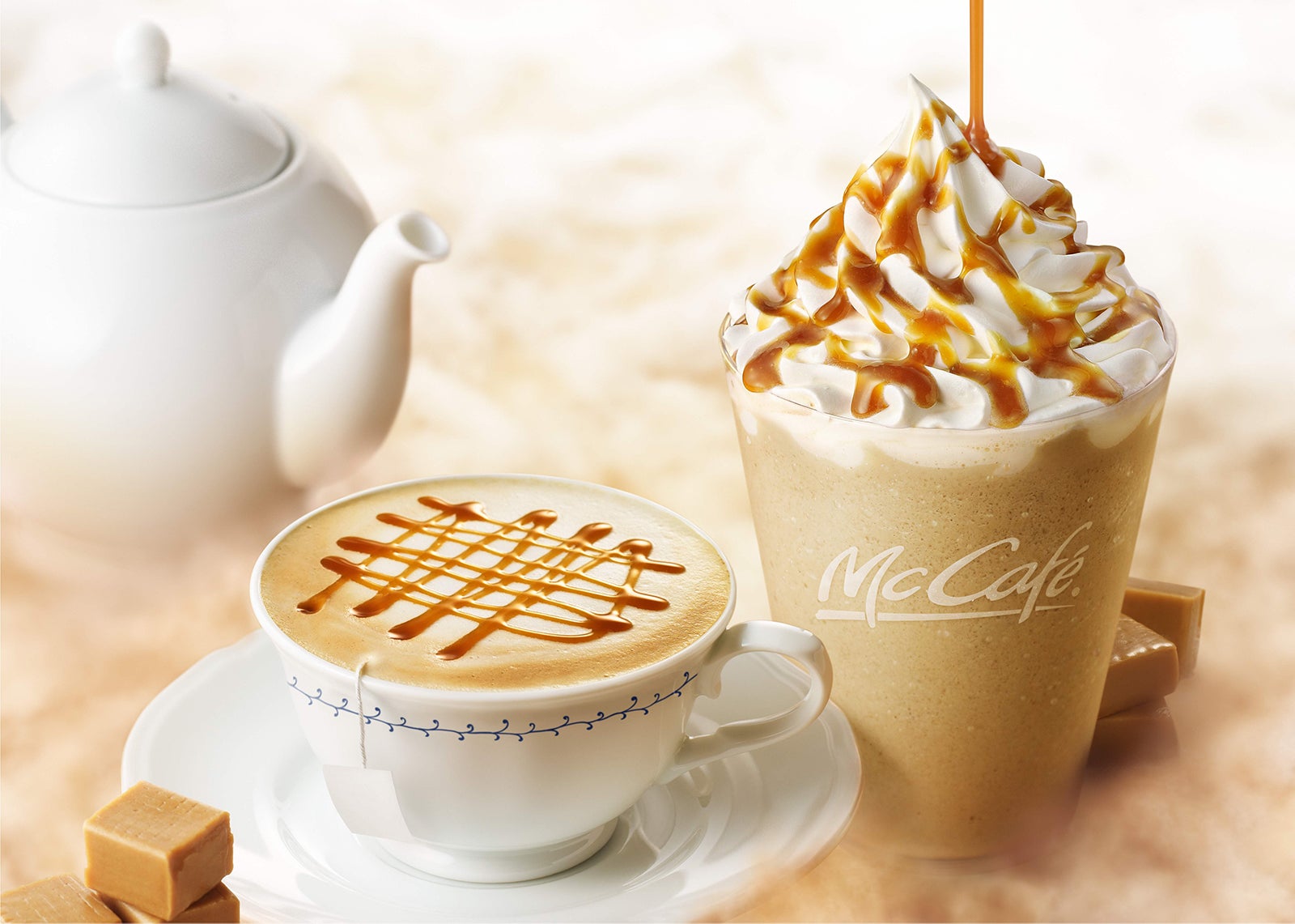 マックカフェ初、紅茶スイーツ登場 キャラメルとの上品なハーモニー