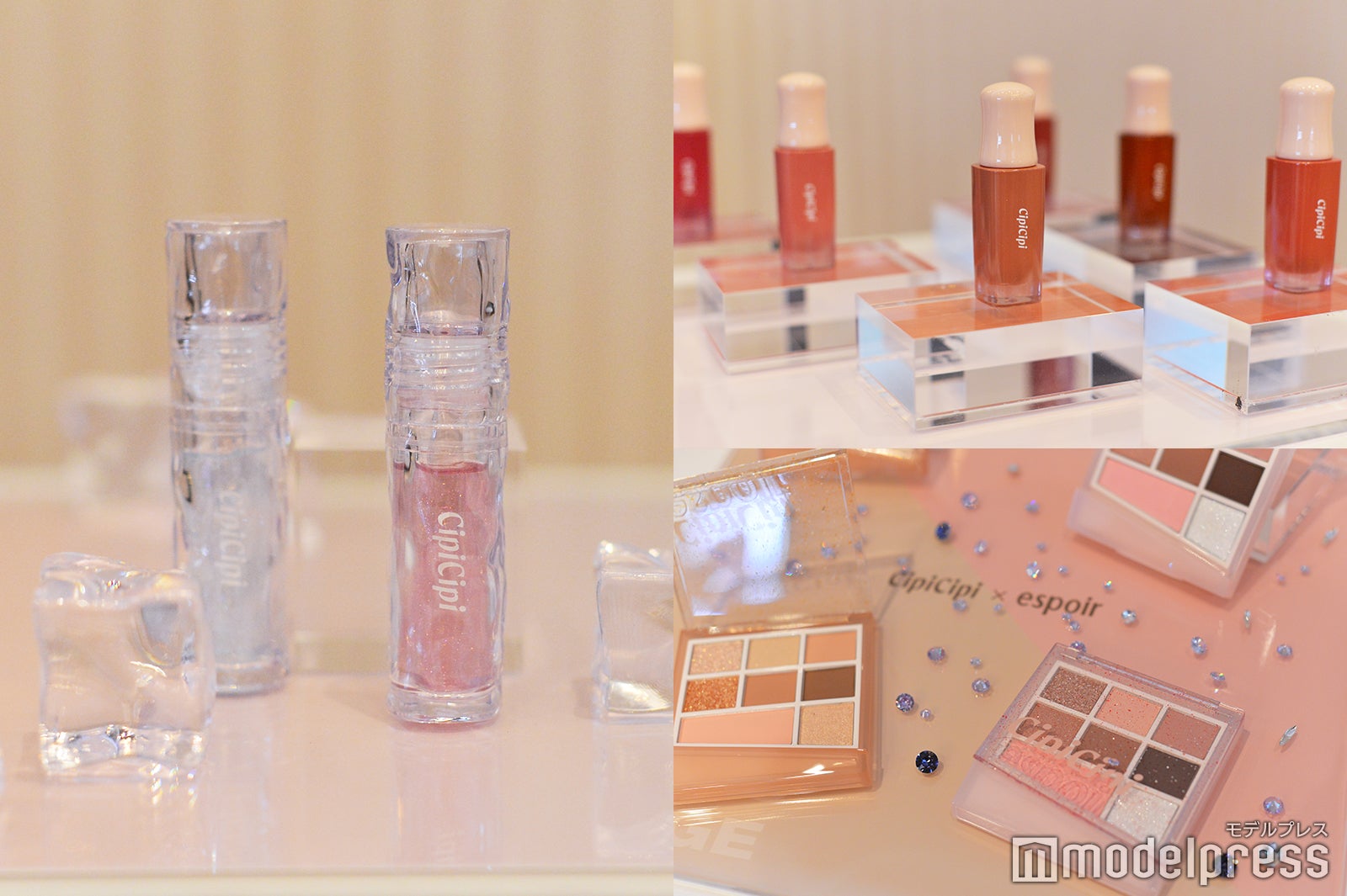 （左から）ガラスプランパー、デューイフィルムティント、CipiCipi×espoir リアルアイパレット オールニュー（C）モデルプレス