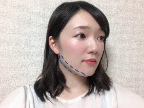 キュッと小顔に導くためにシェーディングはここに入れて