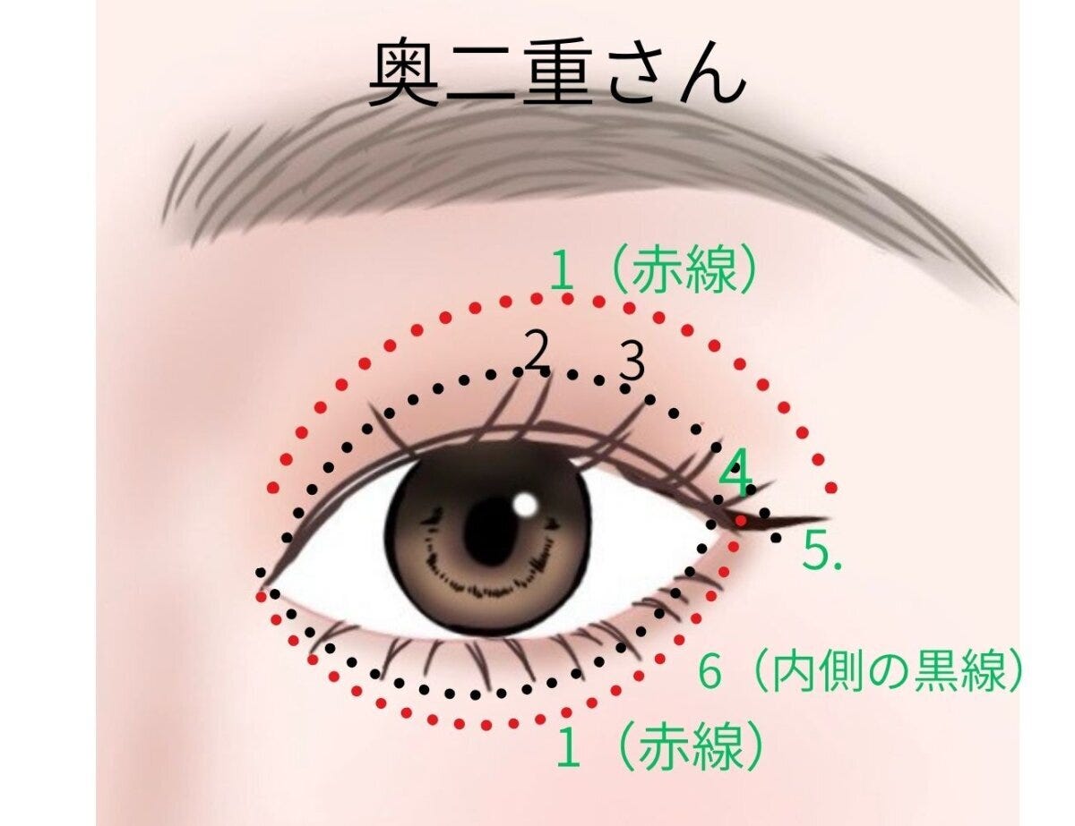 奥二重さん向けアイシャドウの塗り方を示す目元イラスト