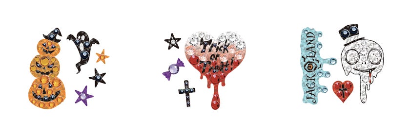 ジュエルフェイスシール（左から）パンプキン、ハート、キャラクター