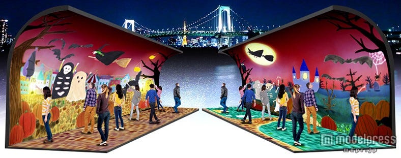 ハロウィンイルミがお台場を彩る、魔女やカボチャが夜景を幻想的に演出