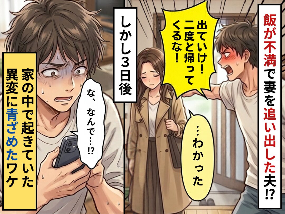 夫「出ていけ！二度と帰ってくるな！」妻が家を出て3日後⇒家の中で起きていた異変に、夫「な、なんで…！？」