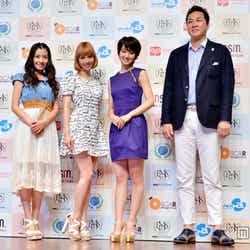 「国際頭脳スポーツフェスティバル 2013」PR記者会見(左より)湯川舞、水沢アリー、剛力彩芽、川合俊一