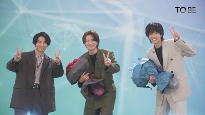平野紫耀、三宅健、神宮寺勇太「TOBE」公式YouTubeより